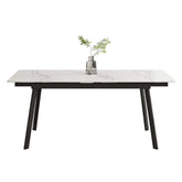 Extendable rectangle dining table with sintered stone marble tabletop for 4 to 8 people